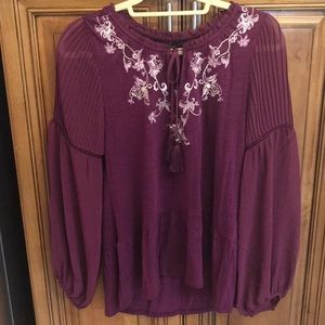 Casual knit bohemian top w/ flowy chiffon sleeves